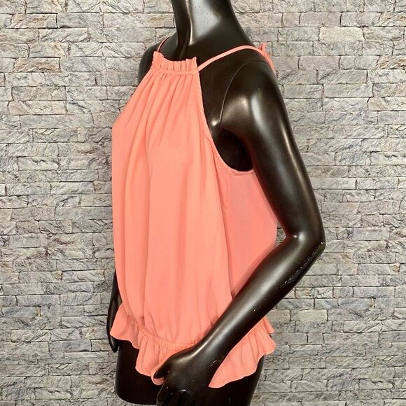 7th Avenue Coral Sleeveless Blouse Women's Size Medium Peplum Hem Lightweight - Picture 2 of 6